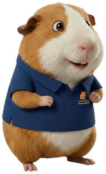 Mascota de Cuytech - Un cuy amigable con gorro de la empresa